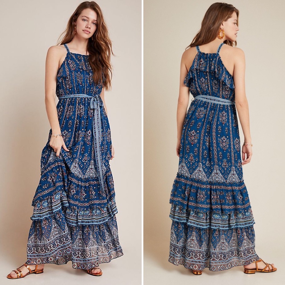 NWT ANTHROPOLOGIE SASHA RUFFLE MAXI DRESS - Picture 16 of 16